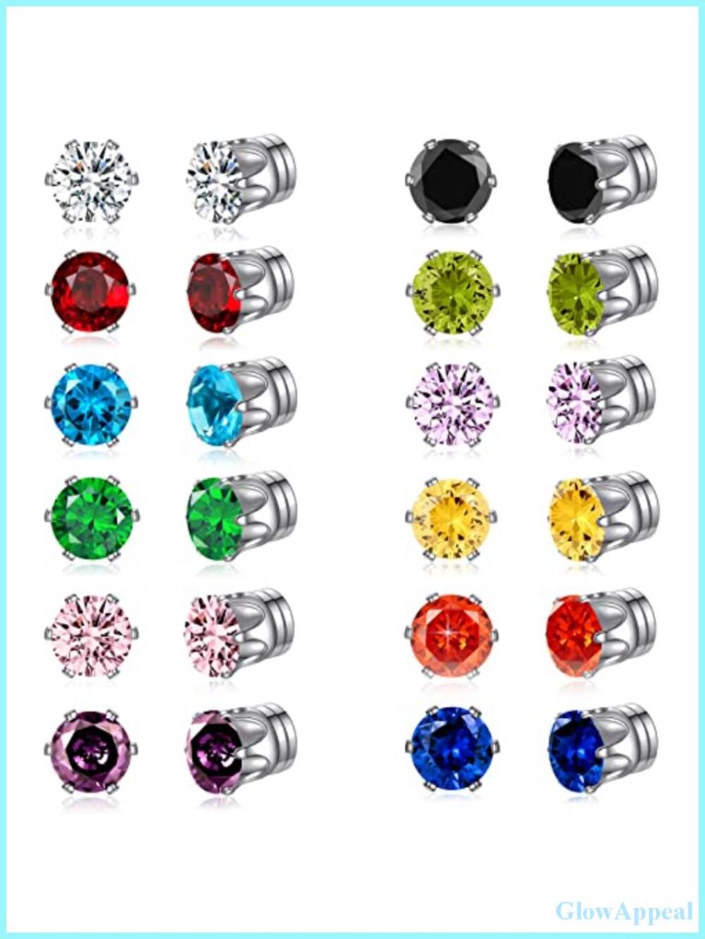 12 Pairs Magnetic Earrings Clip On Non Piercing Cubic Zirconia Stud Set